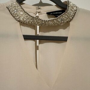 Le Château Cream Beaded Collar Top